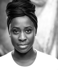 A black and white headshot of actor Joanna Francis