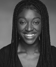 A black and white headshot of actor Jochebel Ohene MacCarthy